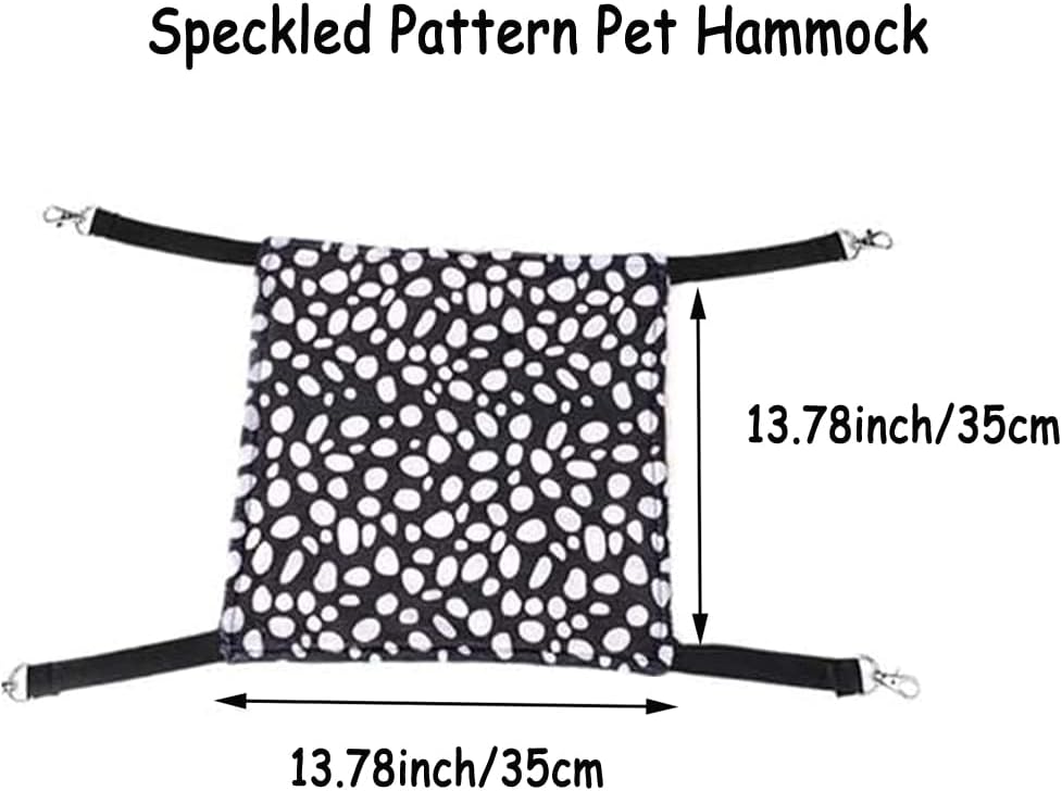 Speckled pattern pet hammock with dimensions on a white background at Pet Servo