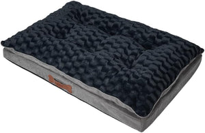 Dog bed with black textured surface and gray base on a white background at Pet Servo