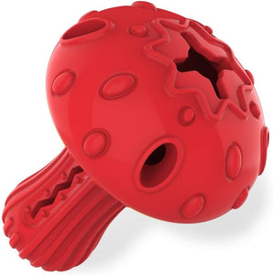 Red textured ball-shaped dog toy on a white background at Pet Servo