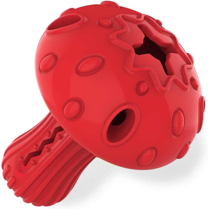 Red textured ball-shaped dog toy on a white background at Pet Servo