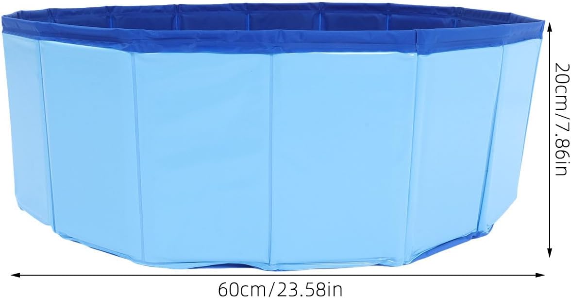 Blue octagonal folding pool with dimensions indicated at Pet Servo