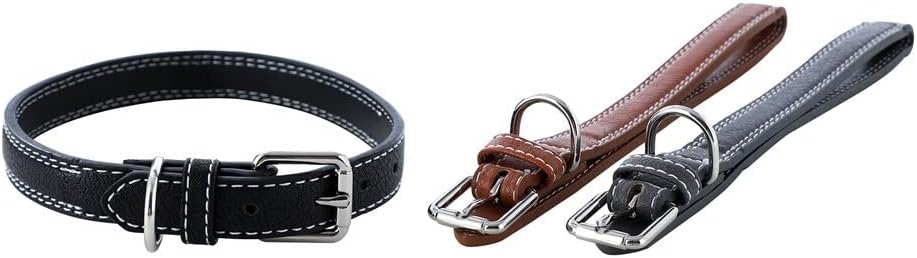 Paws & Claws - Pet Dog 35-50cm Leather Look Padded Collar w/Stitch Medium Assort