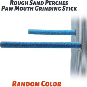Two blue sand perches with text indicating rough sand texture and random color at Pet Servo