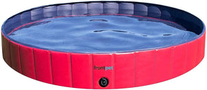 Red and blue inflatable pet pool with 'frompet' branding on a white background at Pet Servo