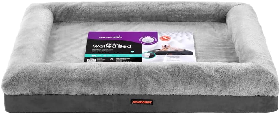 Paws & Claws - Winston Orthopedic Foam Walled Pet Bed, Grey, Large, 103 x 76 x 17 cm