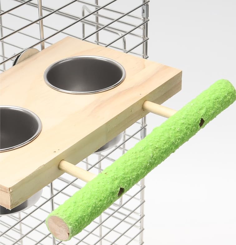 Quhoxdye - Bird Feeding Dish with Wooden Perch & Stainless Steel Bowl