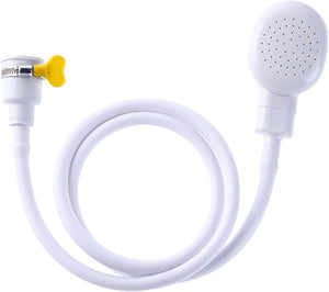 White shower head with flexible hose and yellow valve on a white background at Pet Servo