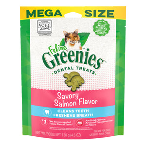 Package of Feline Greenies Savory Salmon Flavor dental treats 130 gm for cats at Pet Servo