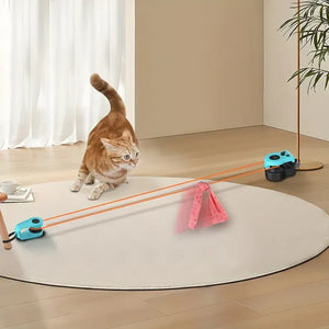 Cat playing with a toy on a wooden floor