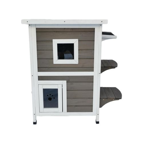 YES4PETS - 2-Story Cat Shelter Condo with Escape Door - Pet Servo