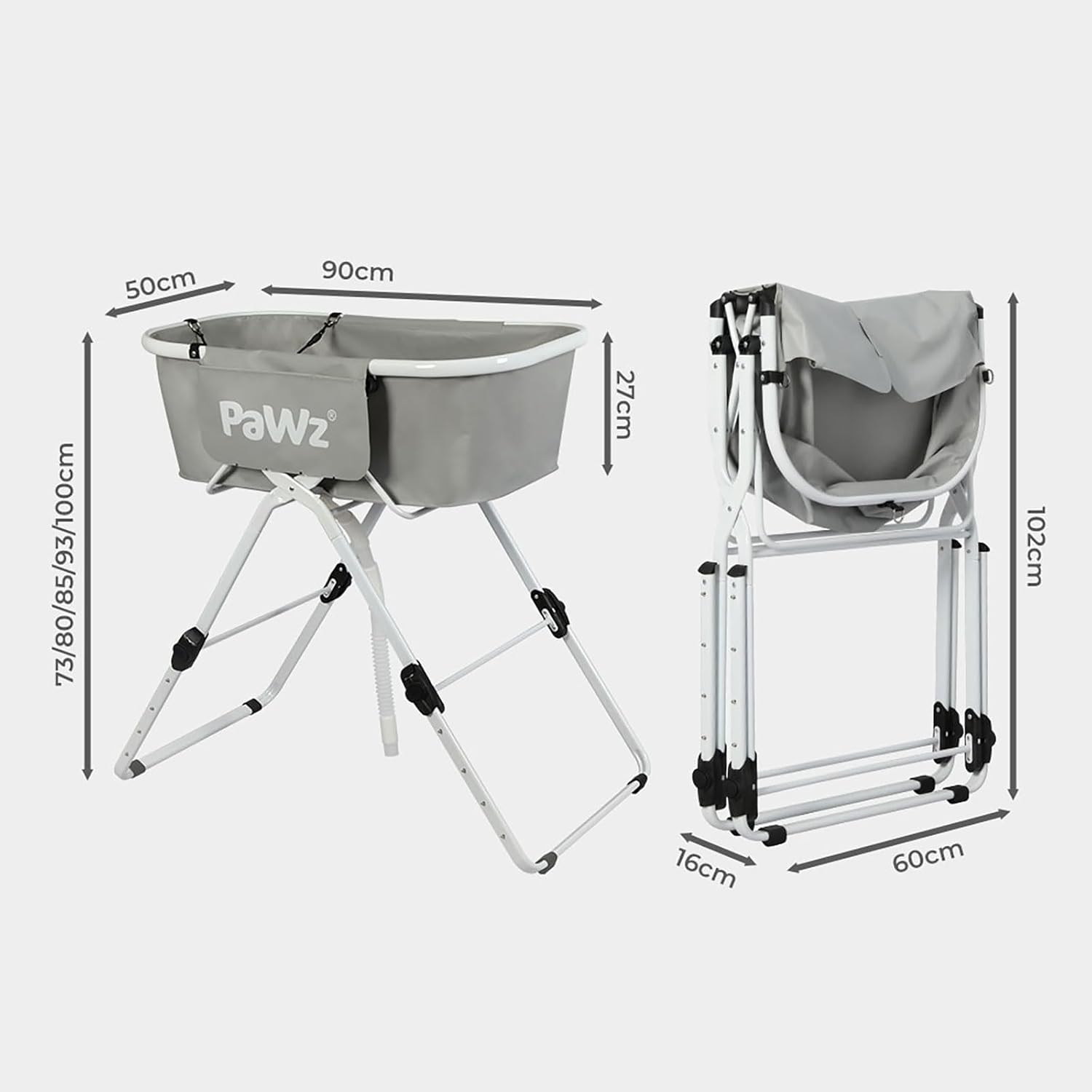 PaWz - Foldable Dog Bath Tub, Adjustable Height for Small and Medium Size Dogs, cats - Grey