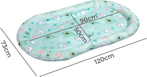 Baby bathtub with cartoon design and measurements on a white background at Pet Servo