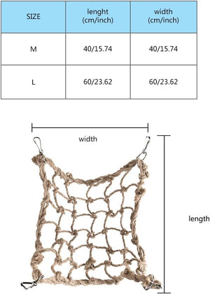 Measurement chart for a net with dimensions labeled and a sample net shown below at Pet Servo