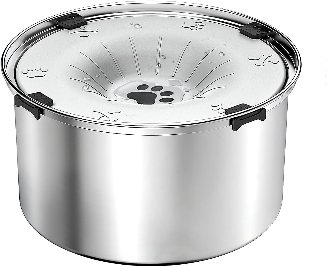 Stainless steel pet food container with lid on a white background at Pet Servo