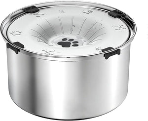 Stainless steel pet food container with lid on a white background at Pet Servo