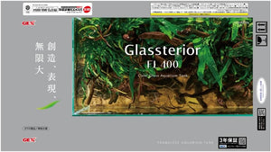 Aquarium tank packaging with 'Glassterior FL 400' branding and aquatic plants at Pet Servo