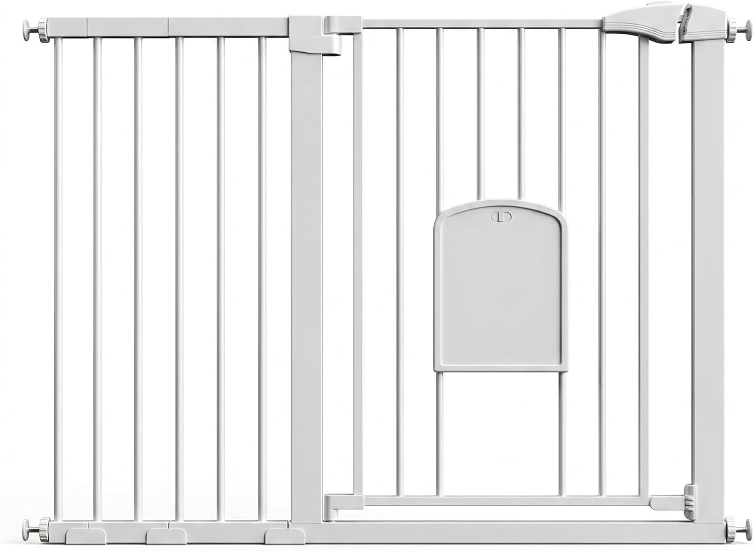 Advwin - Metal Pet Safety Gate with Cat Door, 75-125 cm Adjustable Dog Gate for Doorways & Stairs, Auto-Close