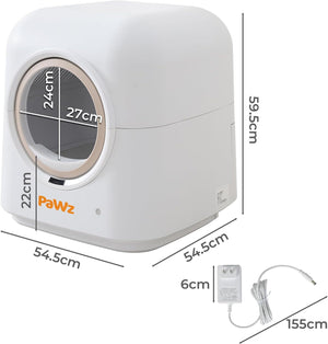 White electronic device with measurement details on a white background at Pet Servo