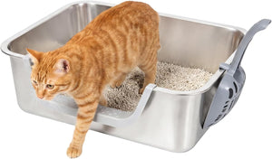 PaWz - Stainless Steel Cat Litter Box with Low Entry Easy to Clean & Odour Resistant at Pet Servo