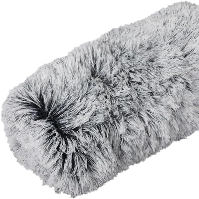A cylindrical foam windscreen or sound deadening roll made of fluffy gray faux fur, isolated on a white background at Pet Servo