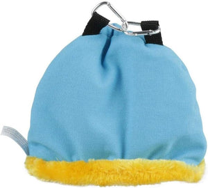 Blue pouch with yellow trim and a carabiner on a white background at Pet Servo