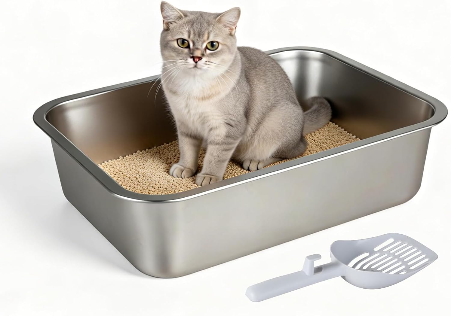Pawz - Non-Sticky, Easy to Clean Stainless Steel Litter Box for Cats Kitty Kitten at Pet Servo