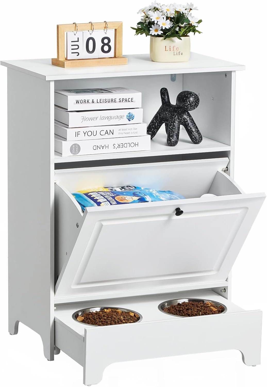 VEVOR - Dog Cupboard Feeding Station with 2 Stainless Steel Bowls 60 x 35 x 80 cm