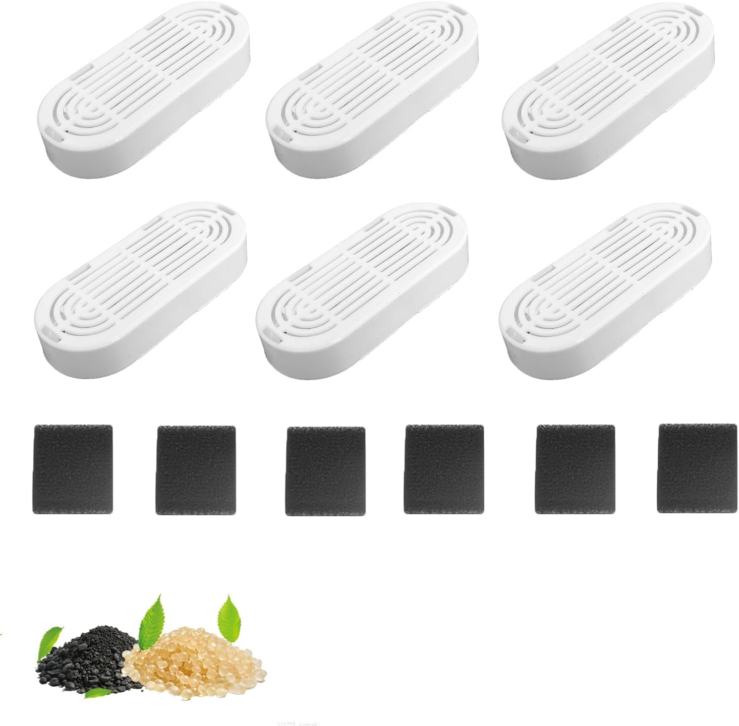 Set of white oval filters and black rectangular filters on a white background with small illustrations of plants and seeds at Pet Servo