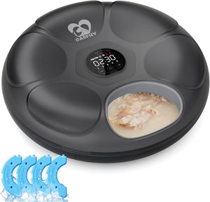 Black food warmer with digital display and compartments, featuring the brand 'CASFUY' at Pet Servo