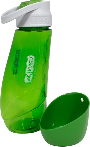 Green water bottle with white cap and detachable cup on a white background at Pet Servo