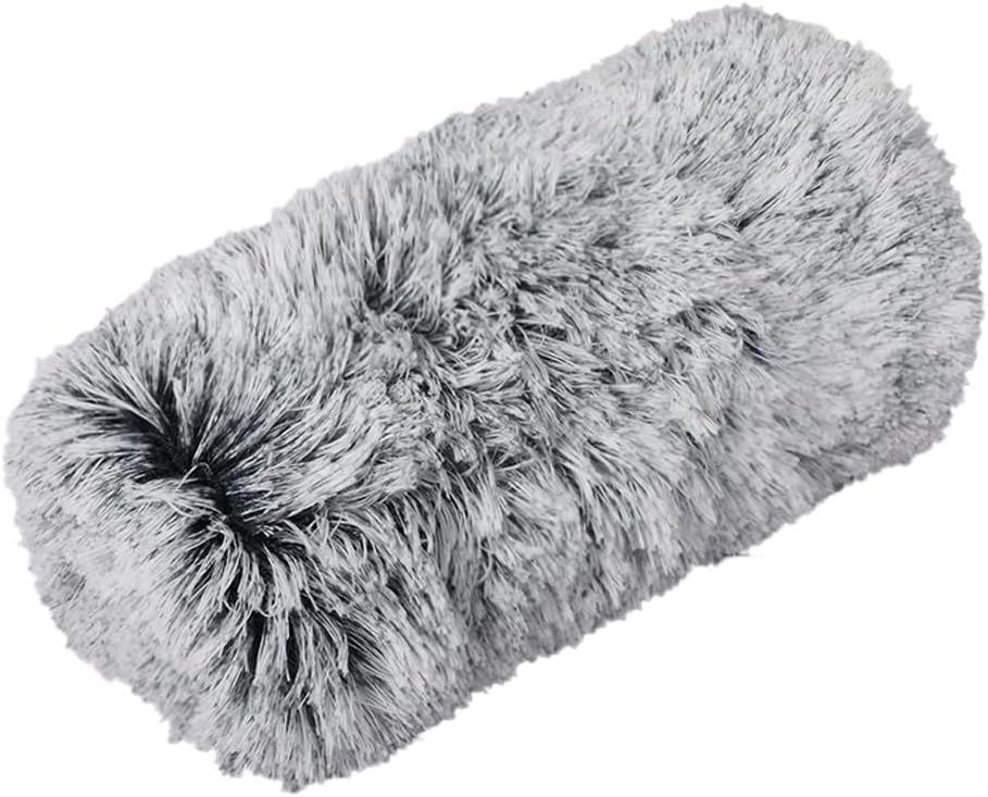 A gray faux fur cylindrical foam windscreen or microphone windshroud, shown on a plain white background at Pet Servo