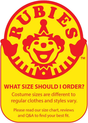 Rubies costume logo with a clown face on a yellow background at Pet Servo