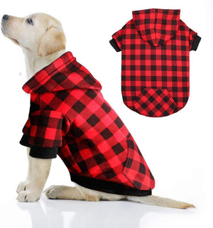 Mtliepte - Red Plaid Dog Hoodie with Hat & Pocket - Petservo