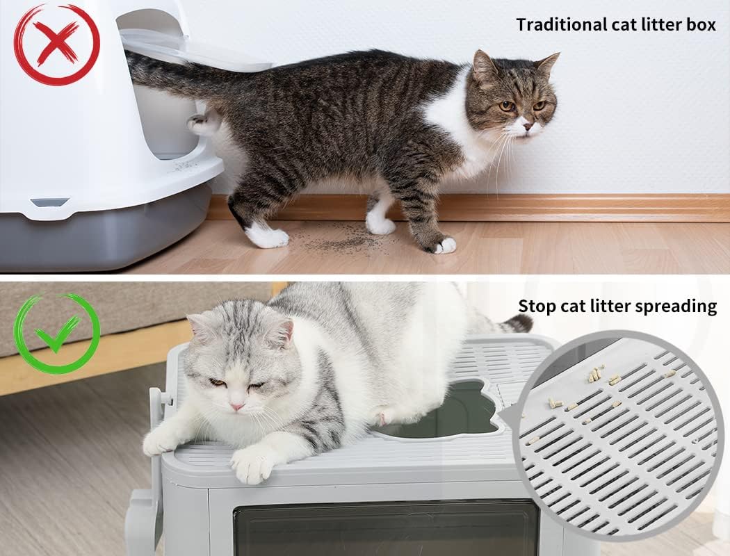 PaWz - Foldable Cat Litter Box Tray Enclosed Kitty Toilet Hood Hair with Separate Entry and Exit Door at Pet Servo