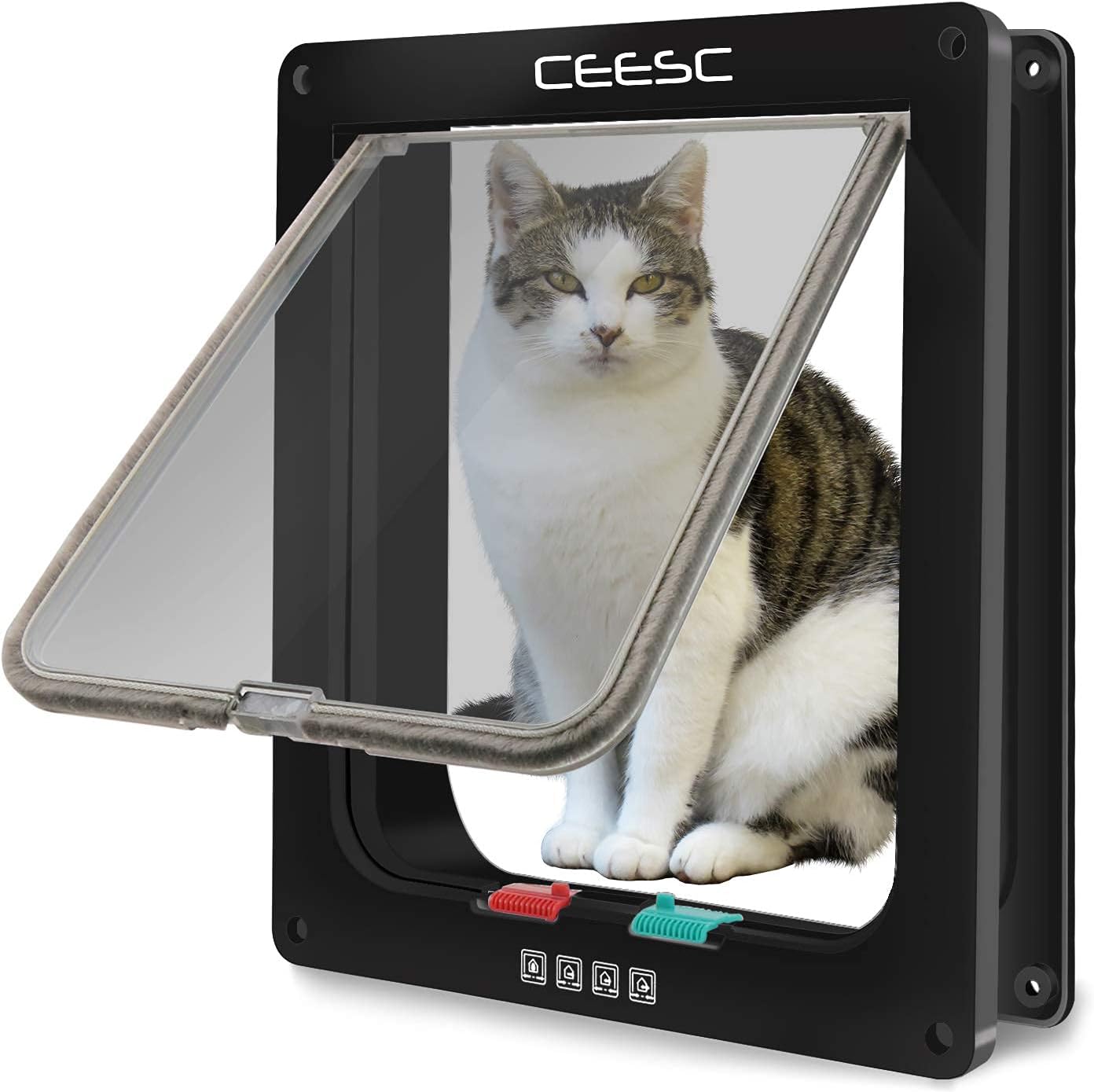 CEESC - Extra Large Cat Door, 4 Way Locking Large Cat Door for Interior Exterior Doors