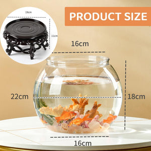 Glass fish tank with coral and fish, showing dimensions on a beige background at Pet Servo