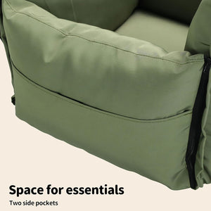 Green bag with two side pockets on a beige background at Pet Servo