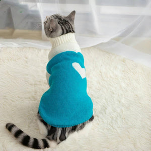 GAHOSG - Blue Heart Dog & Cat Turtleneck Sweater - Petservo