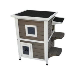 YES4PETS - 2-Story Cat Shelter Condo with Escape Door - Pet Servo