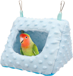 Blue bird hammock with a parrot inside on a white background at Pet Servo