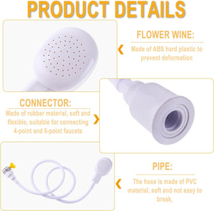 Product details of a shower head with text on material and features at Pet Servo