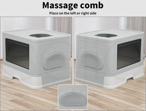 PaWz - Foldable Cat Litter Box Tray Enclosed Kitty Toilet Hood Hair with Separate Entry and Exit Door at Pet Servo