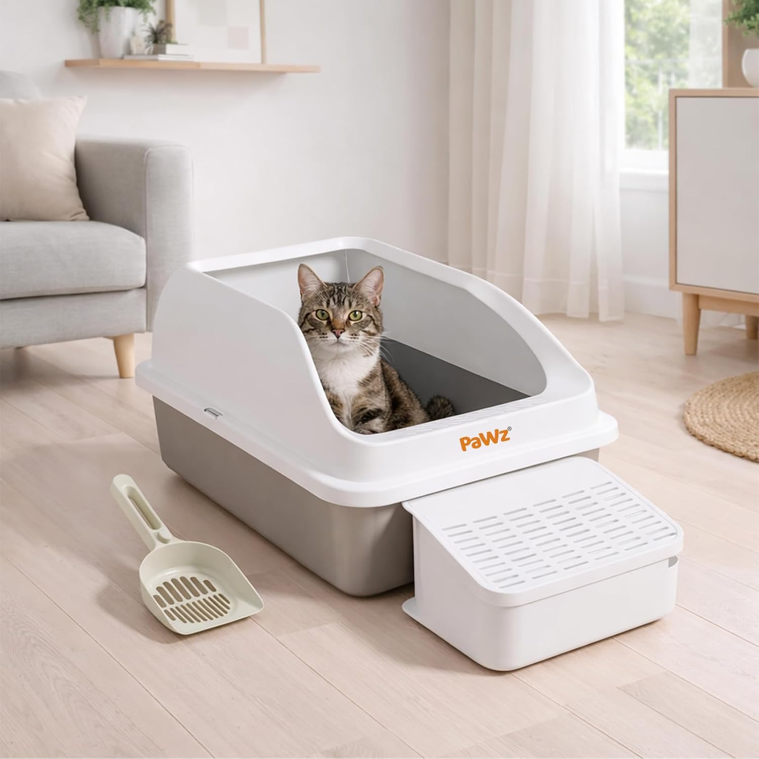Pawz - 74.4L Anti-Urine Leakage Extra-Large Stainless-Steel Litter Box with Lid for Big Cats at Pet Servo
