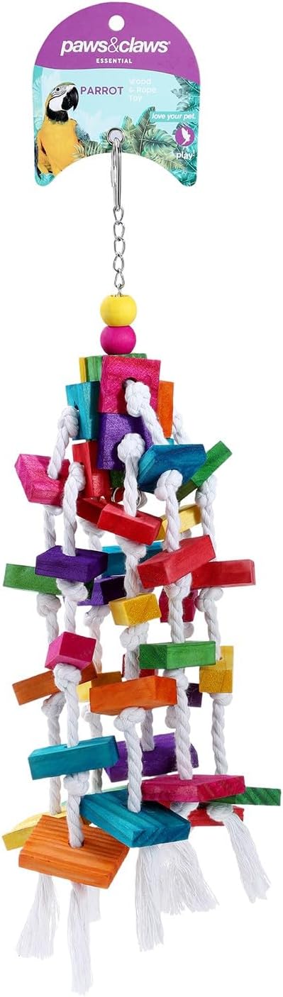 Paws & Claws - Parrot Wood + Rope Toy, Large, 40 x 15 cm