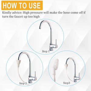 Instructions on how to use a faucet with three steps shown at Pet Servo