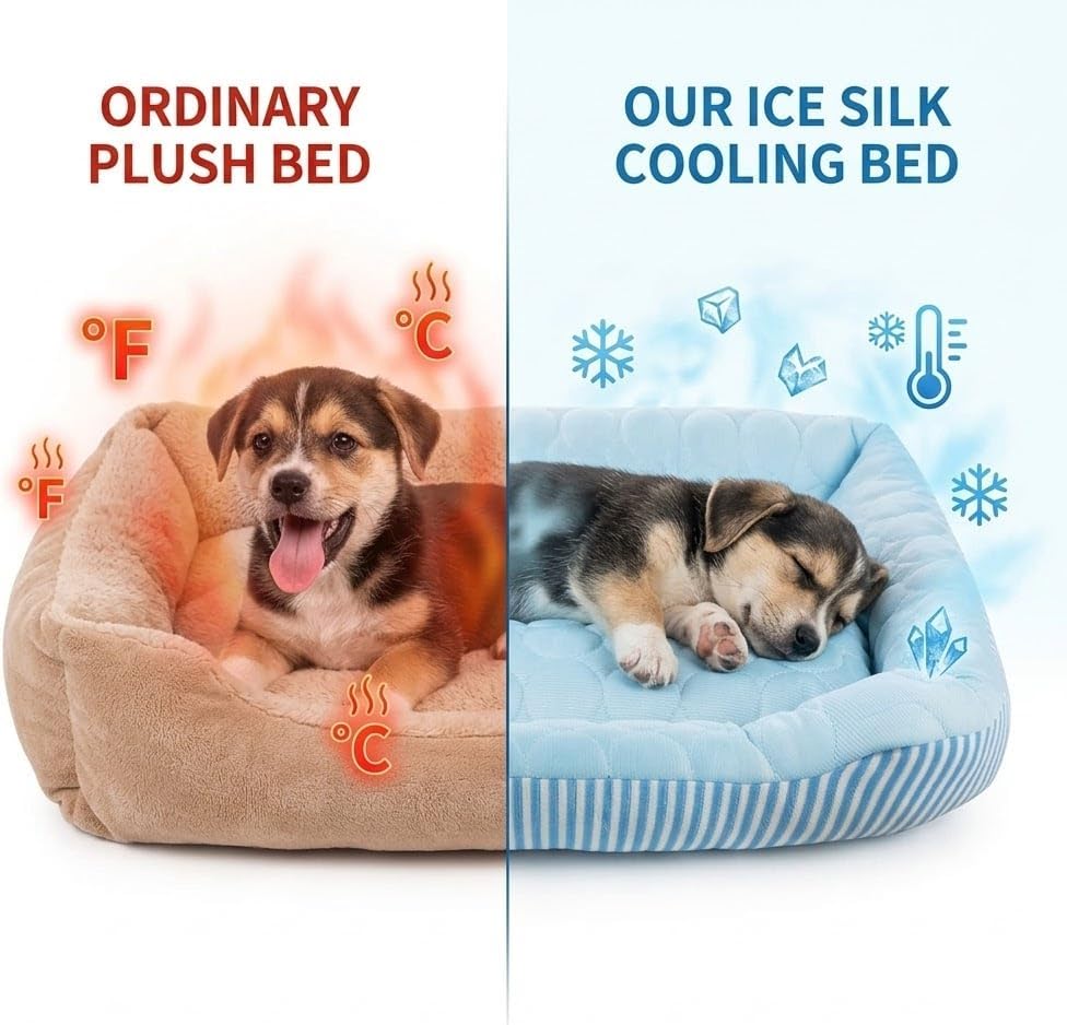 Pbed - Pet Ice Silk Summer Cooling Bed with Non-Slip Bottom, (Blue Medium) at Pet Servo