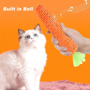 Cat playing with an orange toy with a bell on an orange background at Pet Servo