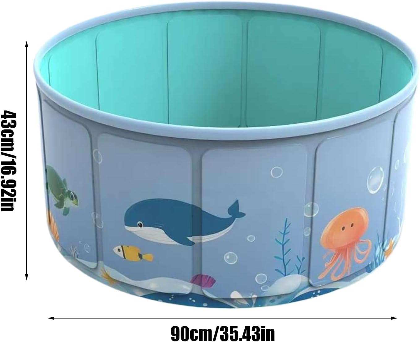Children's inflatable pool with ocean-themed design and measurements on a white background at Pet Servo