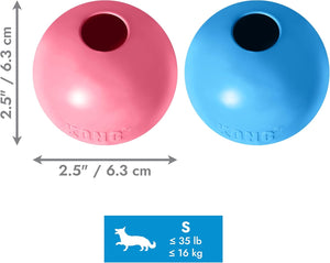 Two KONG dog toys, one pink and one blue, with dimensions and weight limit label at Pet Servo