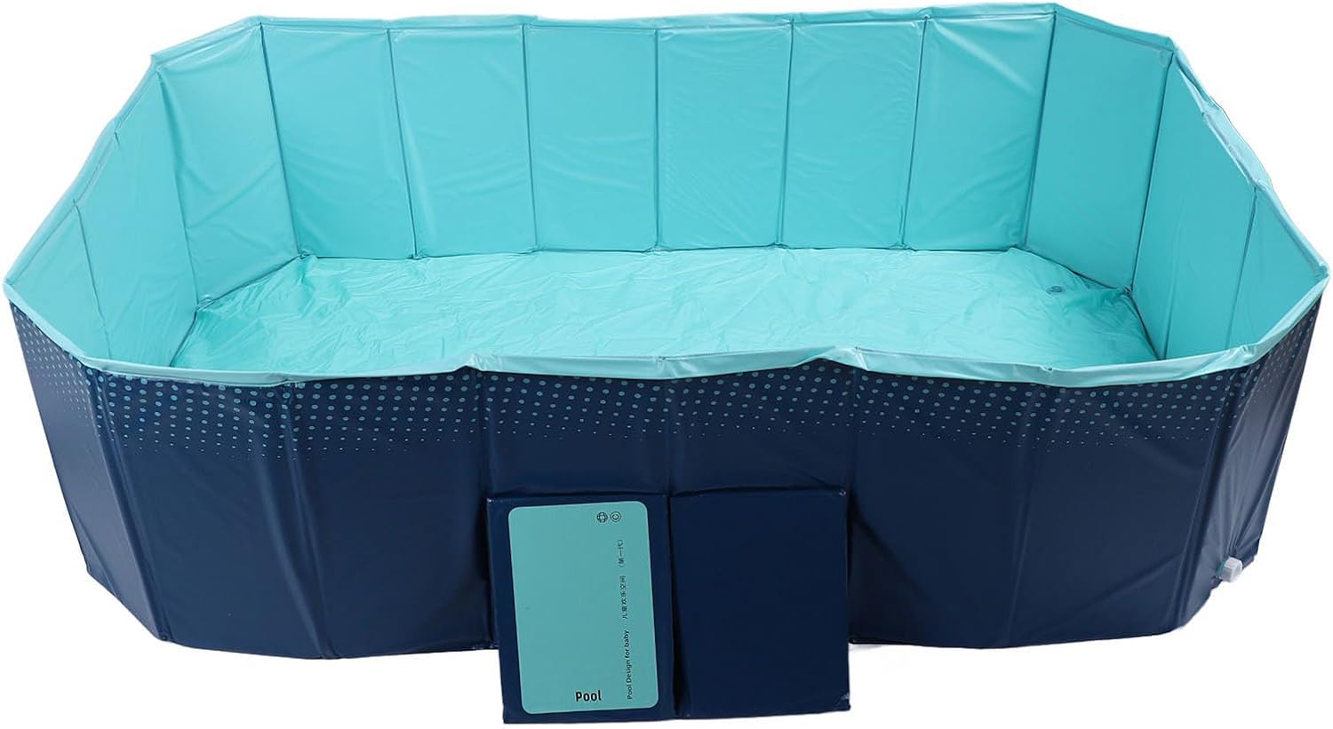 Foldable pet pool with teal interior and navy exterior on a white background at Pet Servo